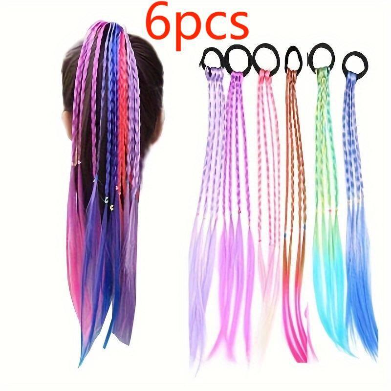 Heatless Colorful Braided Hair Accessories, 6 Counts set Ponytail Braided Hair Styling Tool, Fashionable Girl's Headwear, Christmas Gift