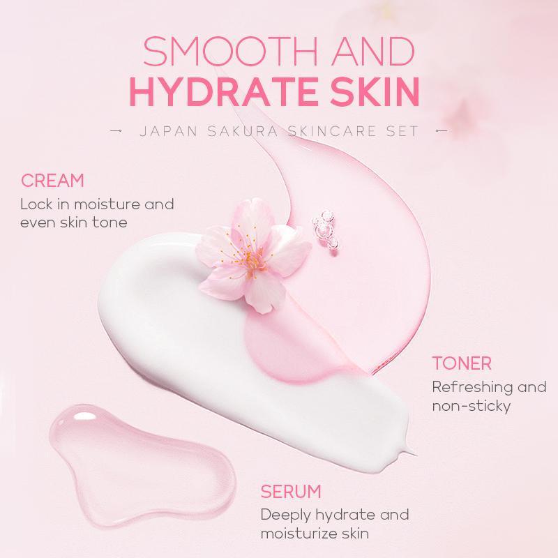 Sakura Moisturizing Skin Care Kit, Including Facial Cleanser, Toner, Lotion, Essence, Facial Mask, Lip Mask, Nourishing and Smoothing Skincare Set, Christmas Gift