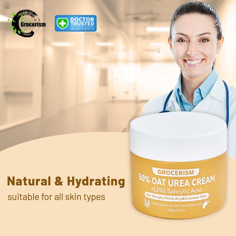 [Cyber Week]Grocerism 50% Urea Cream with Oat Extract Foot & Hand Cream, Hyaluronic Acid, Aloe Vera for Hydration, Callus Removal, for Cracked Heel