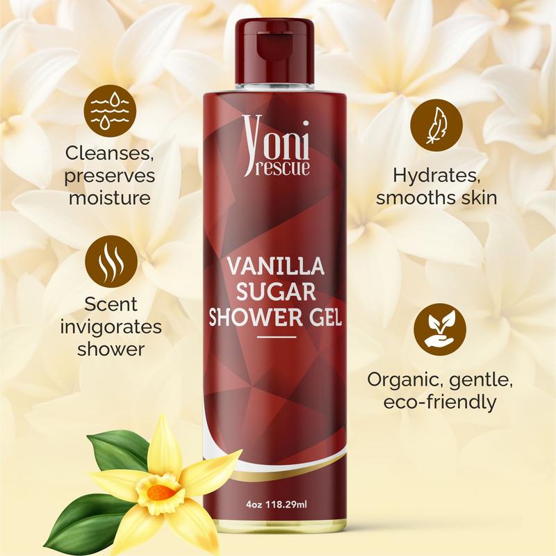 Vanilla Sugar Body & Bath Care Set- Shower Gel(4oz),  Body Essential Oil(4oz) by Yoni Rescue