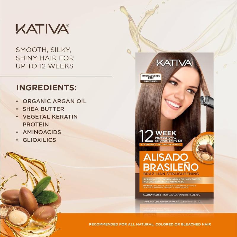 Kativa Brazilian Straightening Kit - 12 Weeks Straighter Hair, with Argan Oil & Shea Butter Haircare