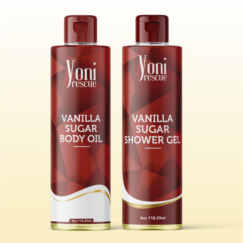 Vanilla Sugar Body & Bath Care Set- Shower Gel(4oz),  Body Essential Oil(4oz) by Yoni Rescue