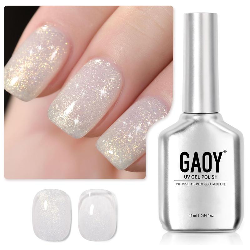 GAOY Shimmer Gel Nail Polish, 16ml Translucent Jelly Glitter Gel Polish, Soak Off UV Gel for Nail Art DIY at Home, 1609 Milky White