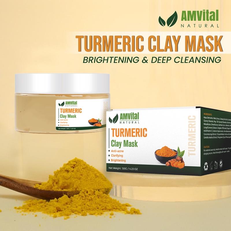 AMVital Turmeric Vitamin C Clay Mask - Refining Pores and Controlling Breakouts with Skin Brightening Vitamin C-Facial Mud Mask for Flawless Skin Care