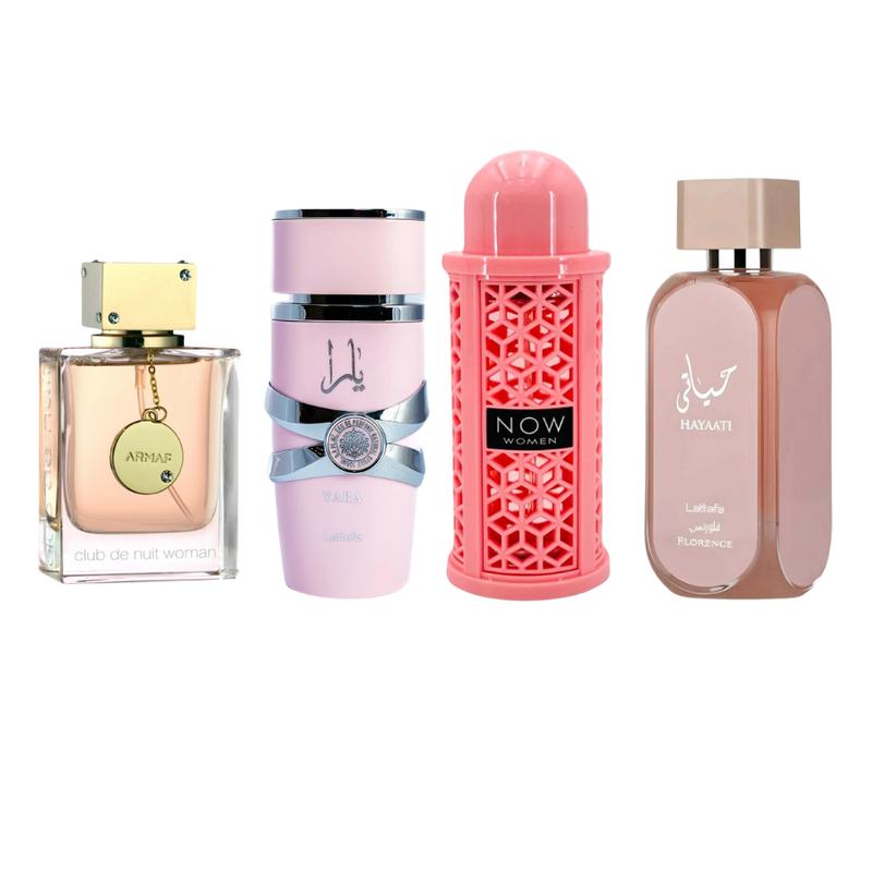 Mega Combo Armaf CDN EDP 3.6FL.OZ & Lattafa EDP Yara,  Hayaati Florence, Rave Now Pink 3.4FL.OZ For Women