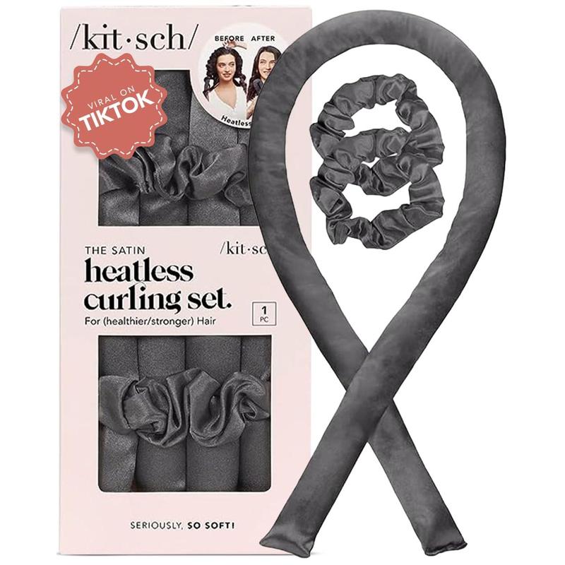 Heatless Curling Set for No-Heat Soft Curls | Overnight Hair Curlers & Curling Rod Headband, Frizz-Free Styling | Gentle Rollers for All Hair Types - 1 Pack (Charcoal)