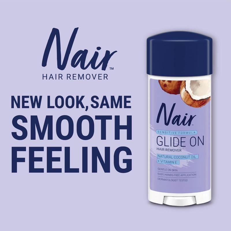 Nair Glide On Hair Removal Cream, Arm, Leg, and Bikini Hair Remover, Depilatory Cream, 3.3 Oz Stick