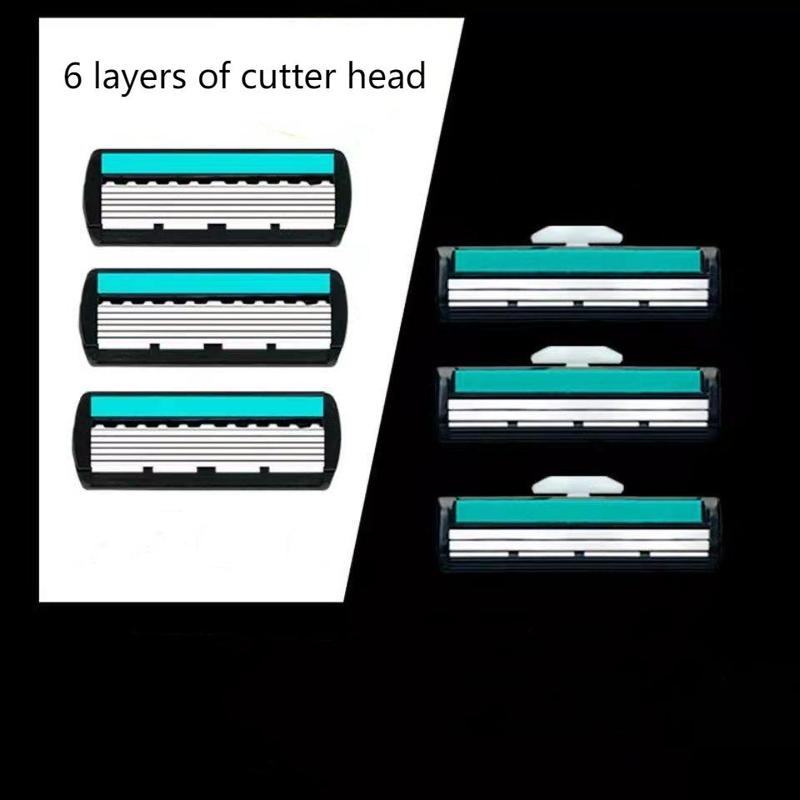 Manual Razor with 6-layer Blade, 1 Set including 2 Counts Razor Holder & 24pcs Blades Head, Safety Razor for Men, Gentle and Safe Shaving Tool for Daily Use