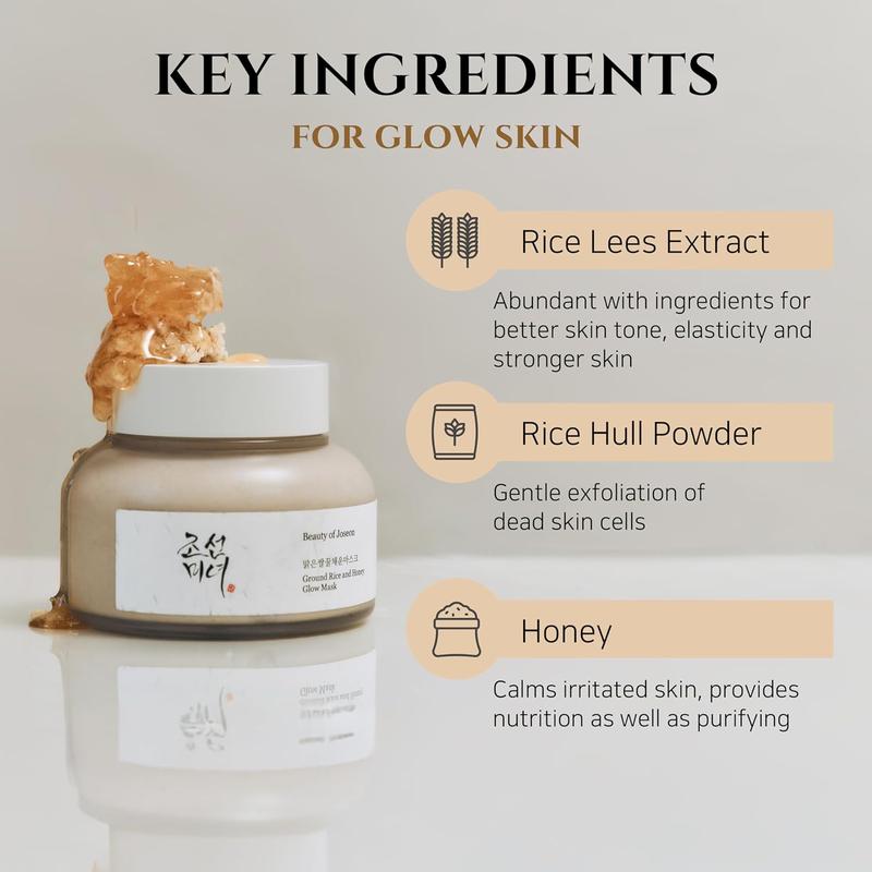 Ground Rice and Honey Glow Mask, Clay Mask, Rice Face Mask with Rice Extract and Honey, Refreshing Pore Clay Mask, Rice Mask for Smooth and Clear Skin