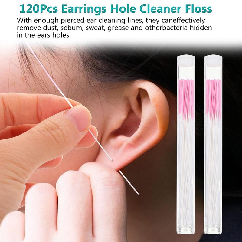 120pcs Ear Piercing Cleaning Line, Anti-blocking Ear Cleaning Tool for Men & Women