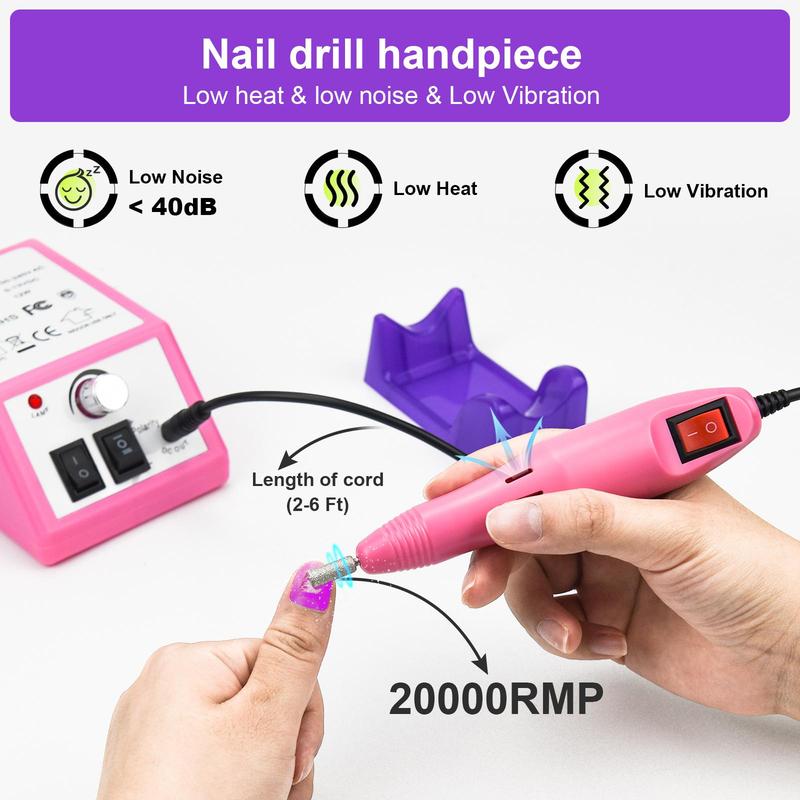 Portable Electric Nail Drill, 1 Set Nail Polishing Machine with 150pcs Sand Rings, Variable Speed Electric Nail File Tool, DIY Nail Art Tool for Summer Gifts, Back To School, Nail Art Equipement