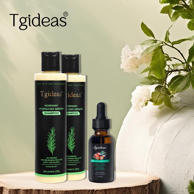 Tgideas Ultimate Hair Care Kit Batana Oil with Jojoba Oil and Argan Oil + 2 Bottles 220ml Rosemary Hydrolyzed Keratin Shampoo - Nourishes, Repairs - Volumizes Hair for Healthy, Moisturized Hair